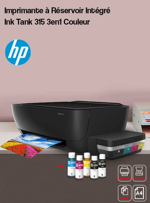 HP Ink Tank 315 3en1 &agrave; R&eacute;servoir Int&eacute;gr&eacute; WiFi